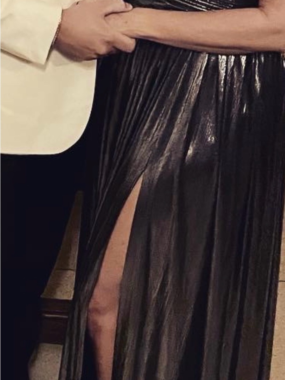 Retrofete Metallic Silver Plissé Gown with High Slit - Picture 3 of 6